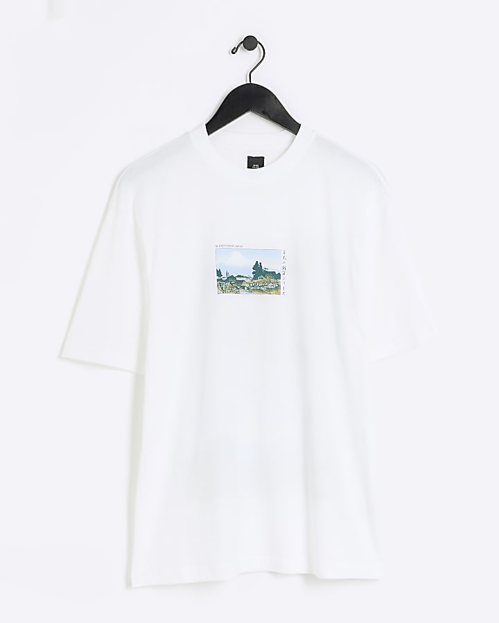 Ecru oversized fit Japanese graphic t-shirt
