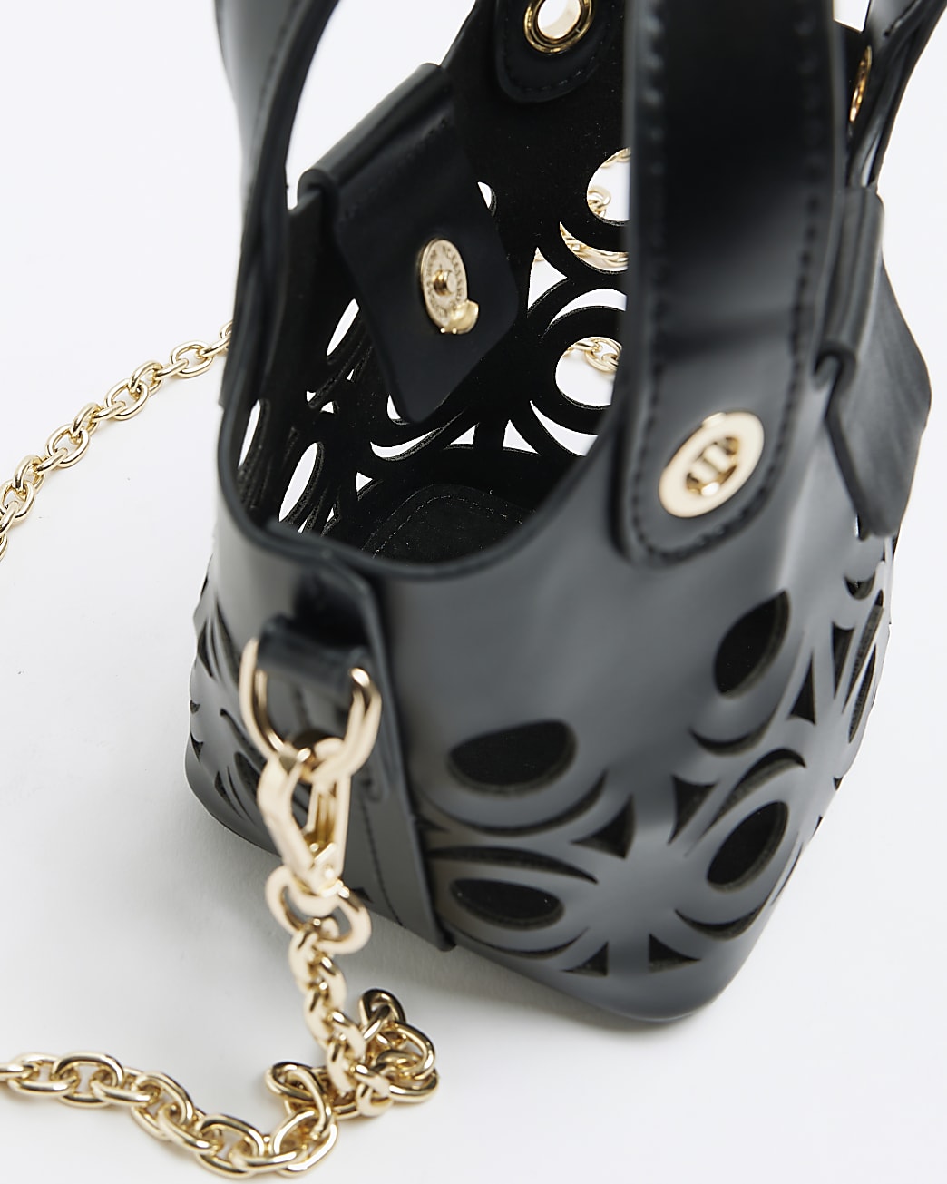 Black cut out bucket bag