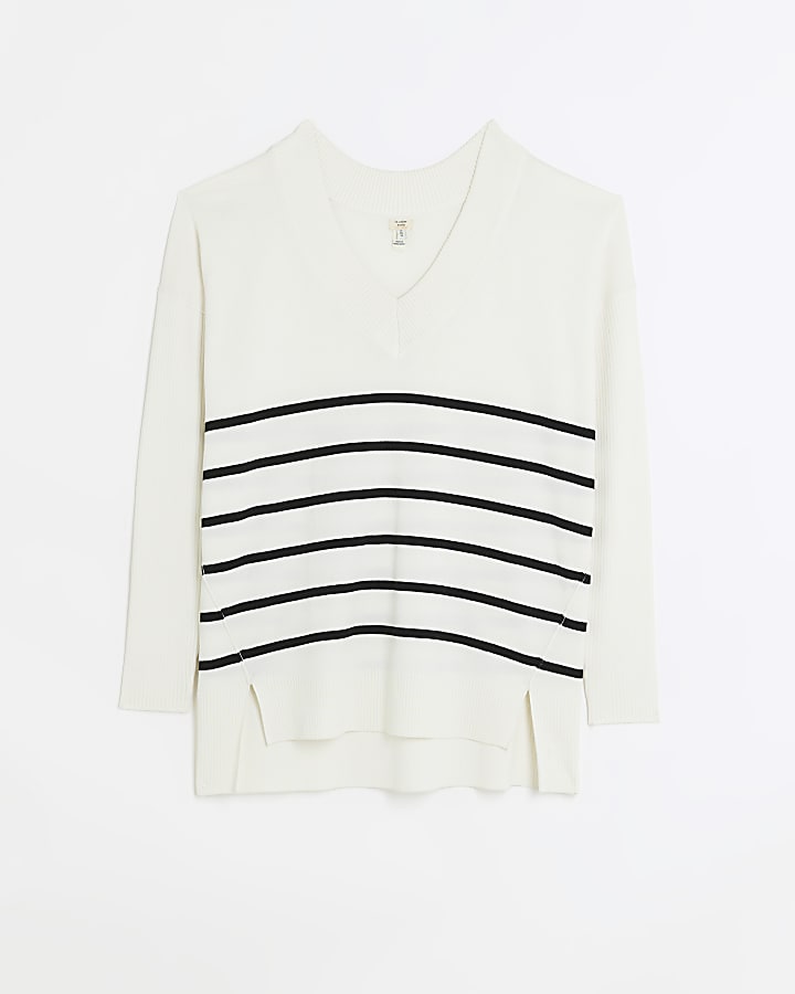 Cream stripe v-neck jumper