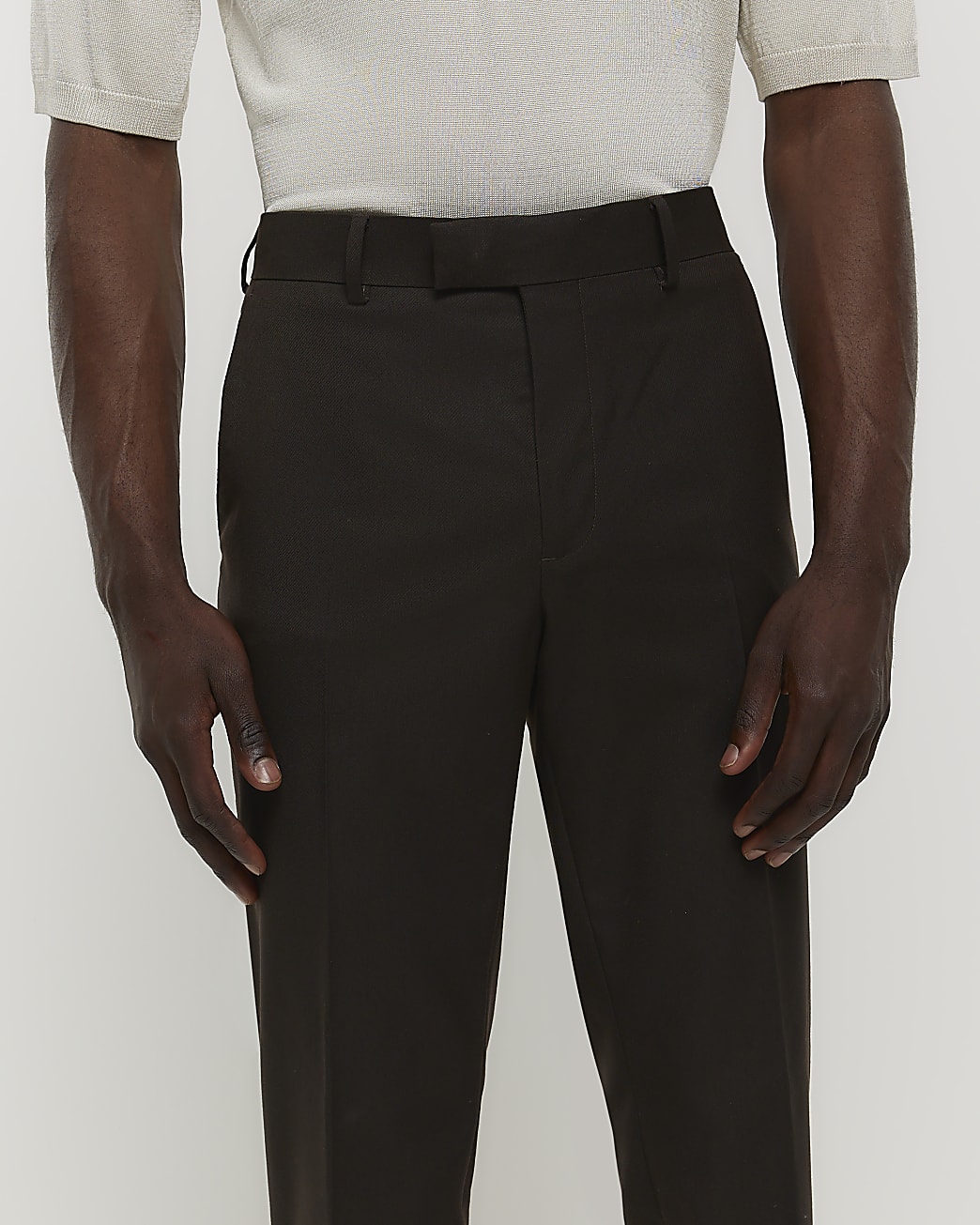 Dark brown slim fit suit trousers