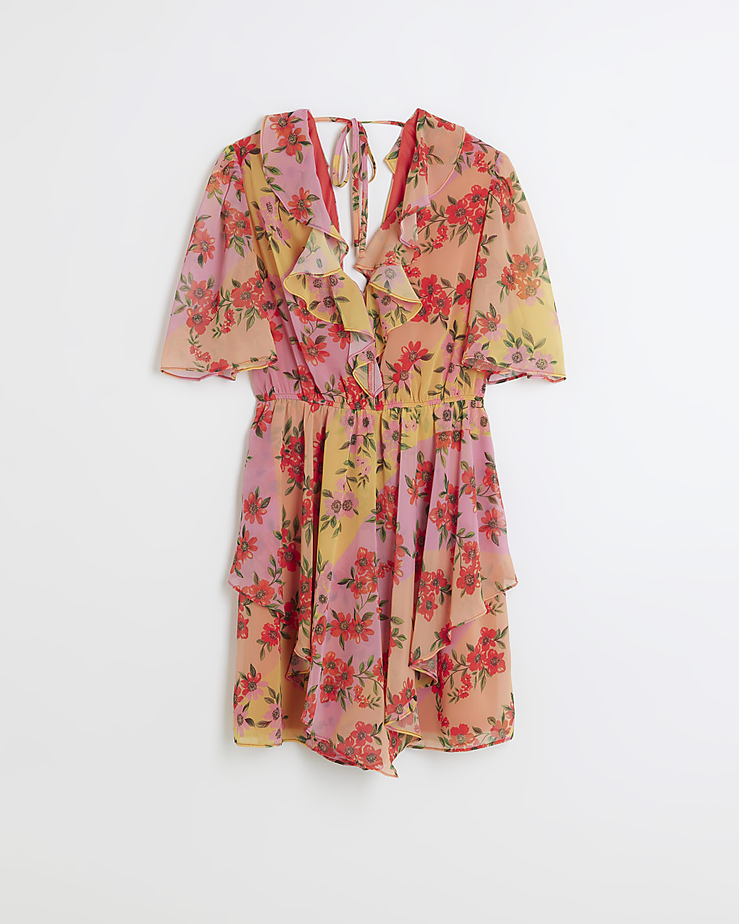 Pink floral print short sleeve playsuit