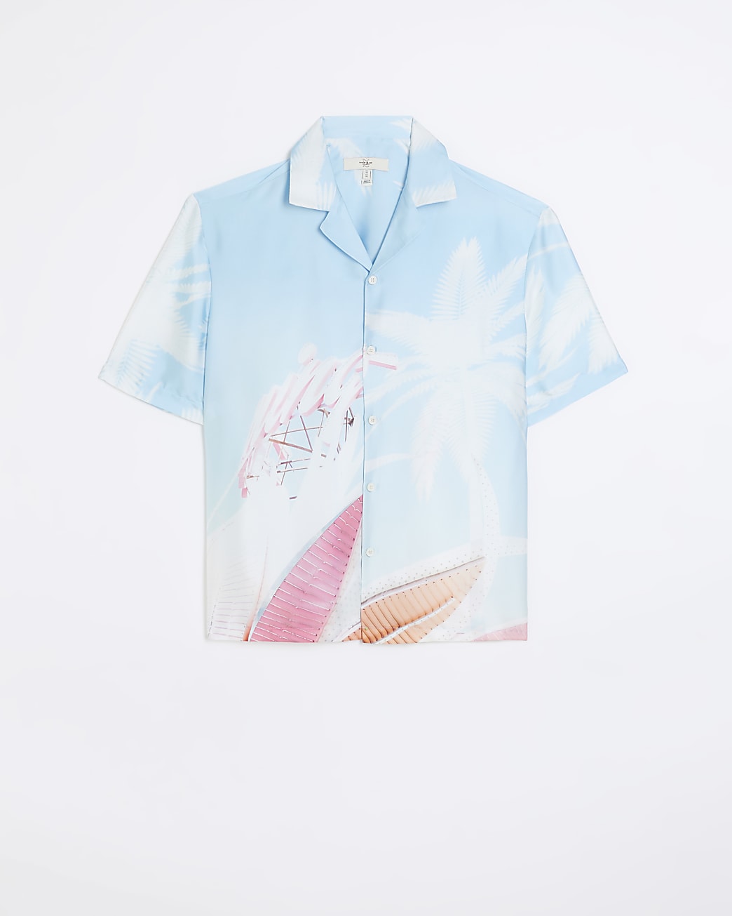 Blue regular fit graphic revere shirt