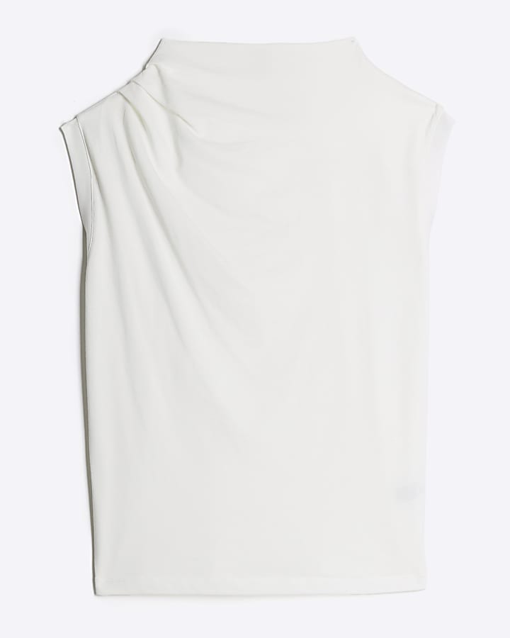 White cowl neck drape t-shirt