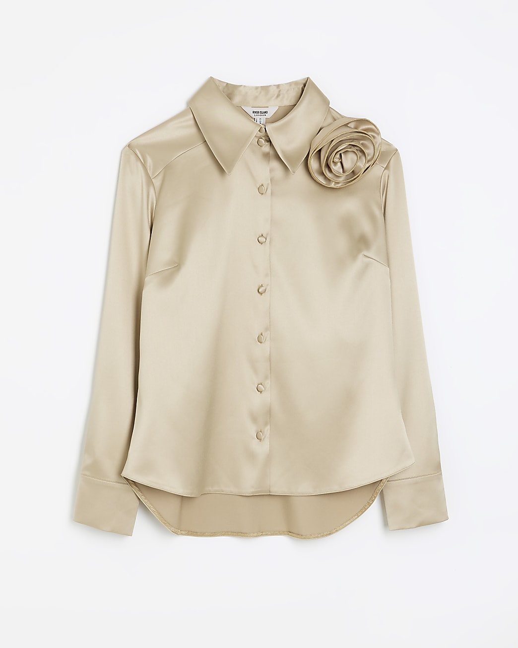 Gold satin corsage detail shirt