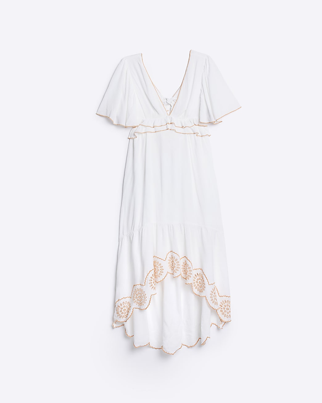 White embroidered cut out beach midi dress