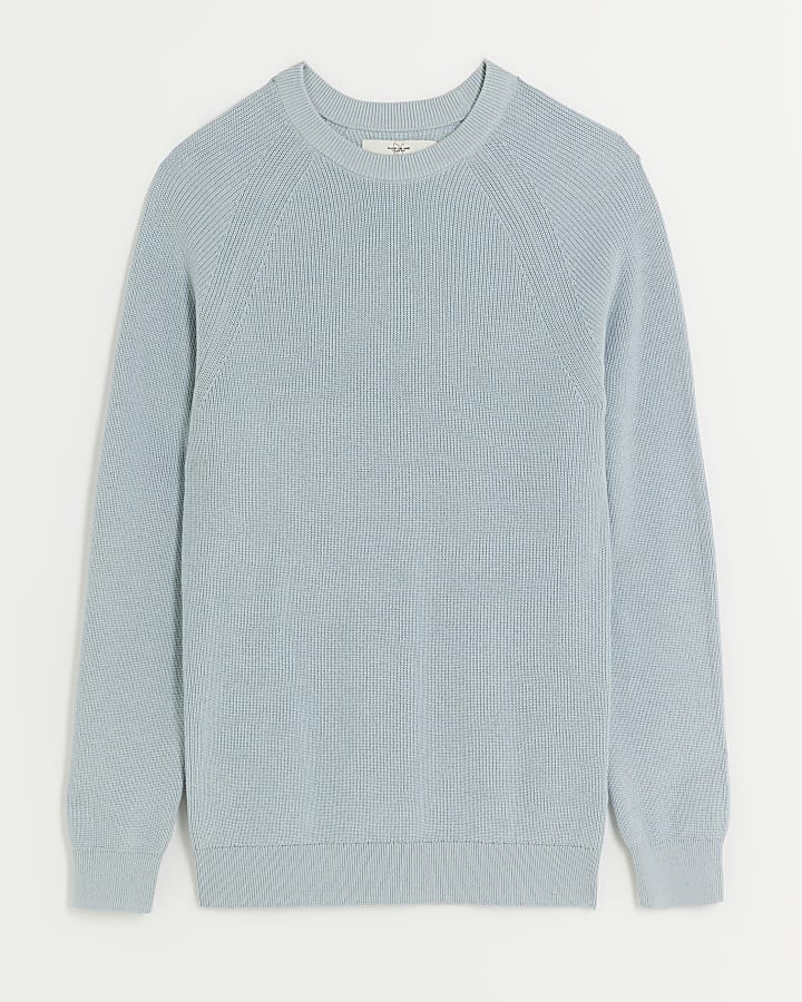 Blue Muscle Fit Rib Jumper