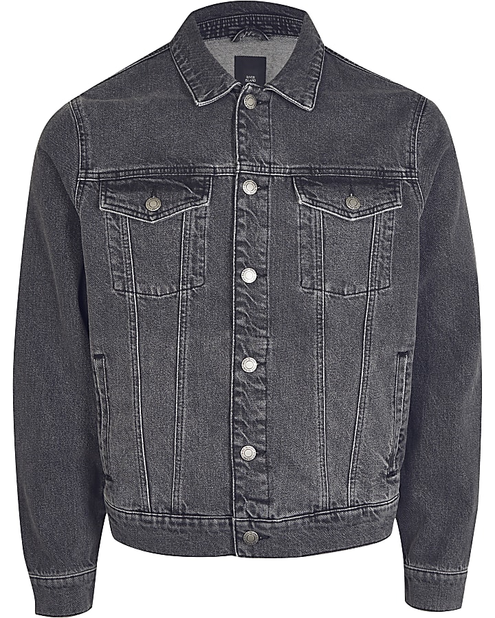 Washed black regular fit denim jacket