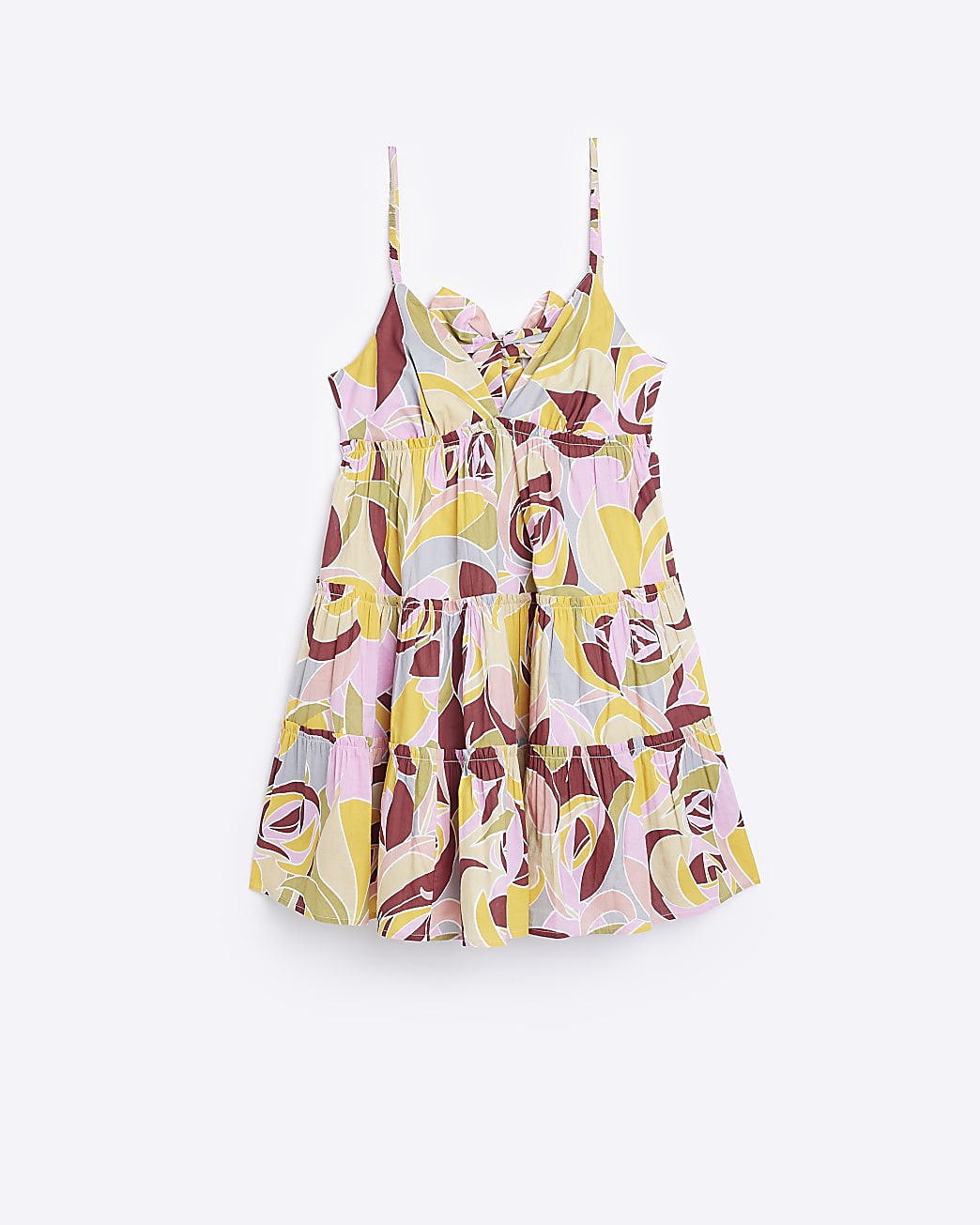 Pink printed tiered beach cami mini dress
