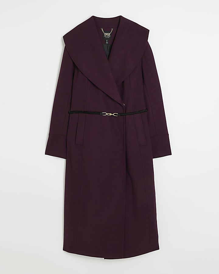 Red belted wrap longline coat