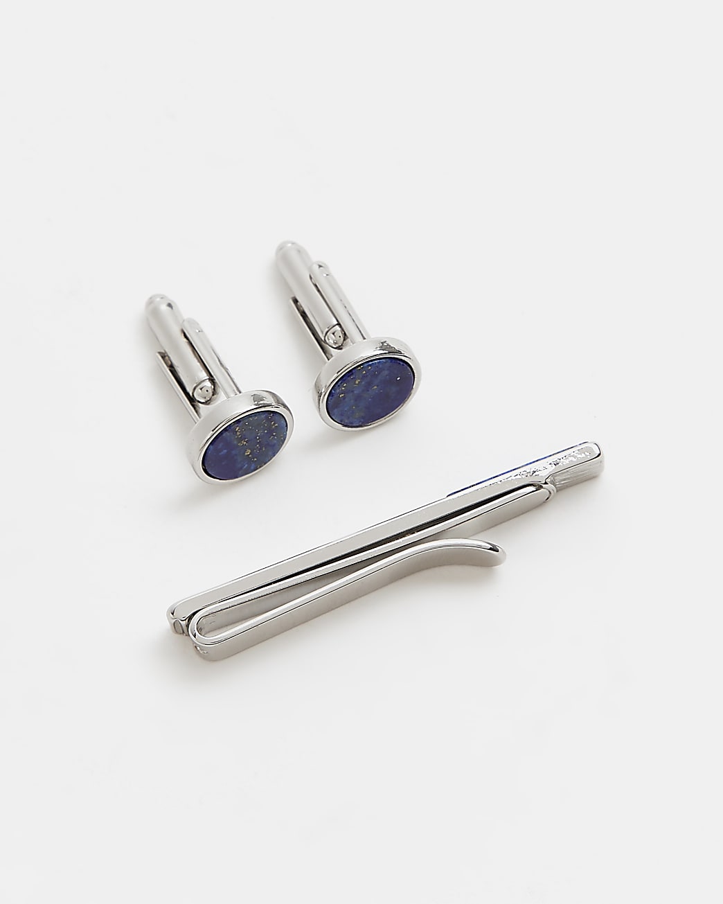 Blue stone detail tie clip set