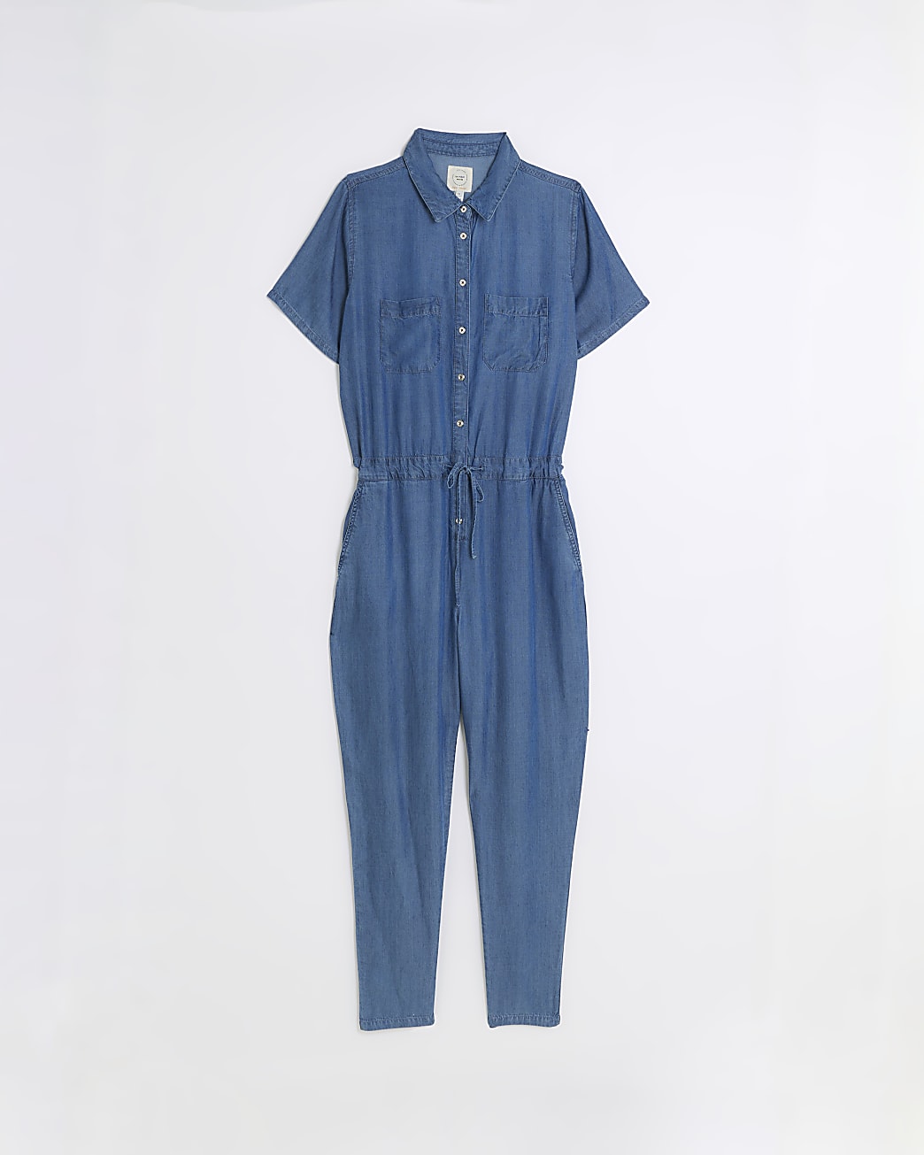 Denim short sleeve jumpsuit
