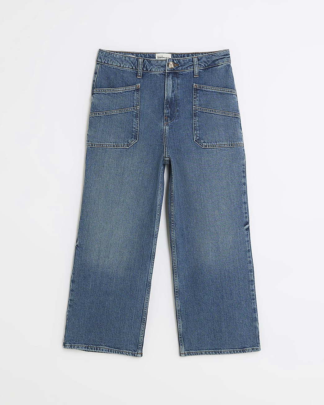 Blue mid rise wide leg jeans