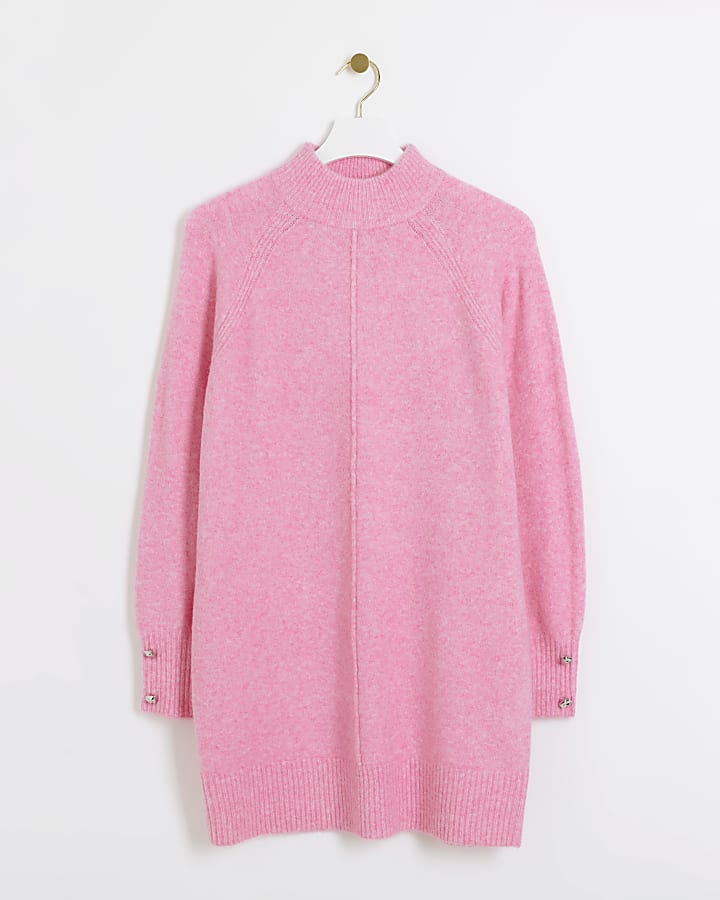 Pink knitted cosy jumper mini dress