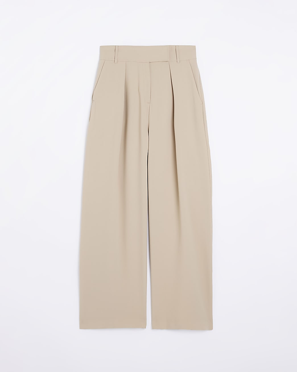 Beige wide leg pleated trousers