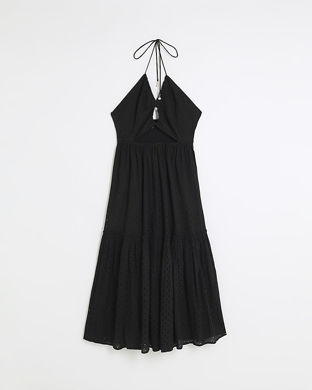 Black halter broderie beach midi dress