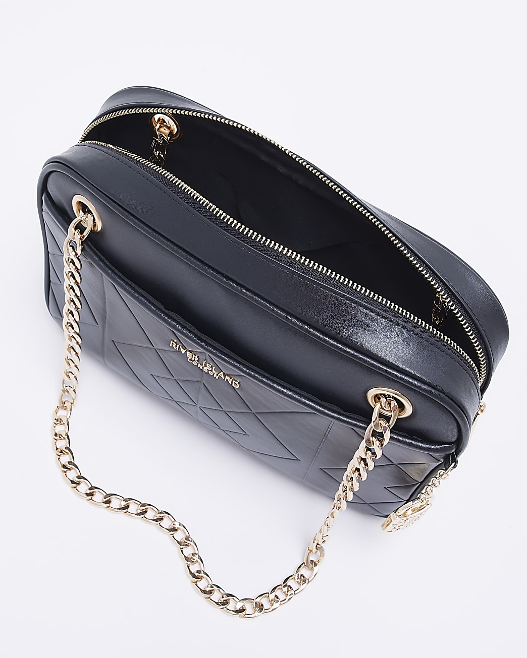 Black quilted chain strap shoulder bag