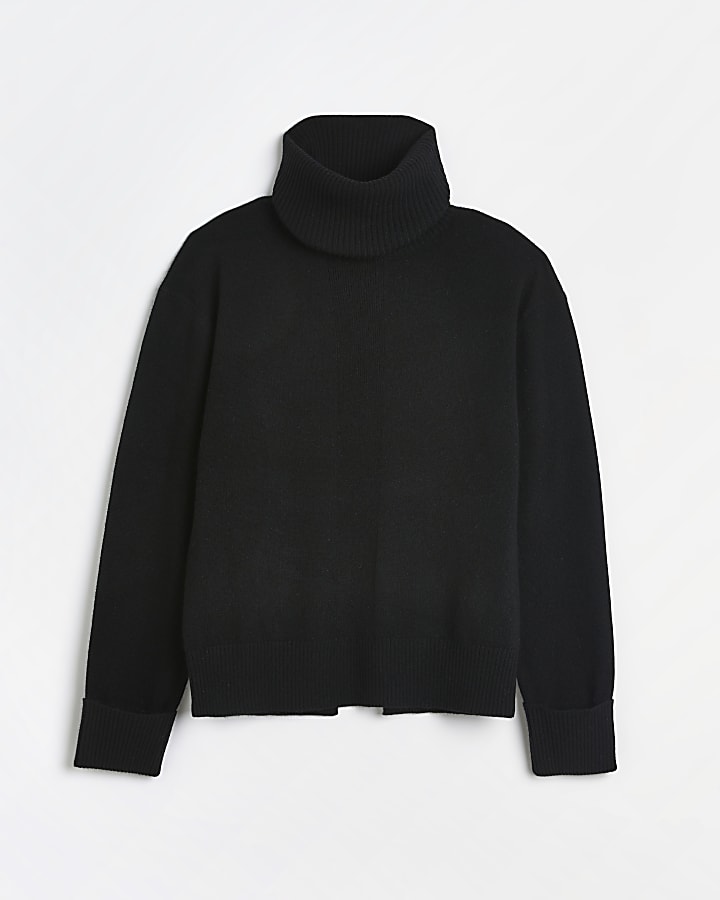Black cashmere roll neck jumper