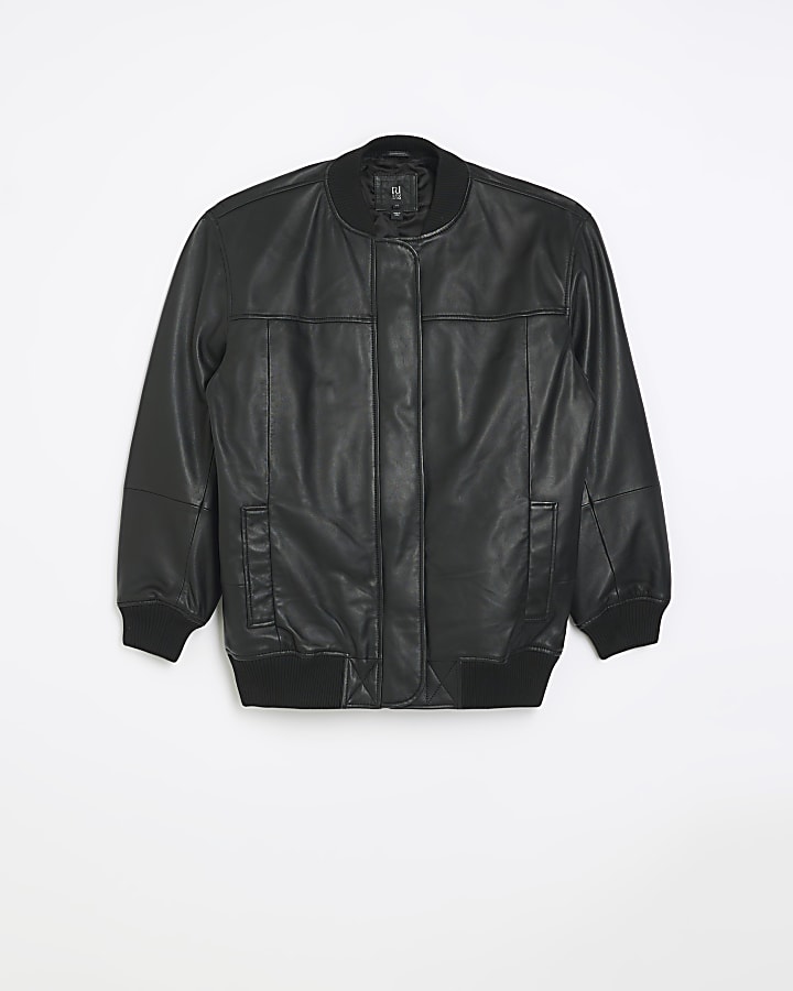 Black leather bomber jacket