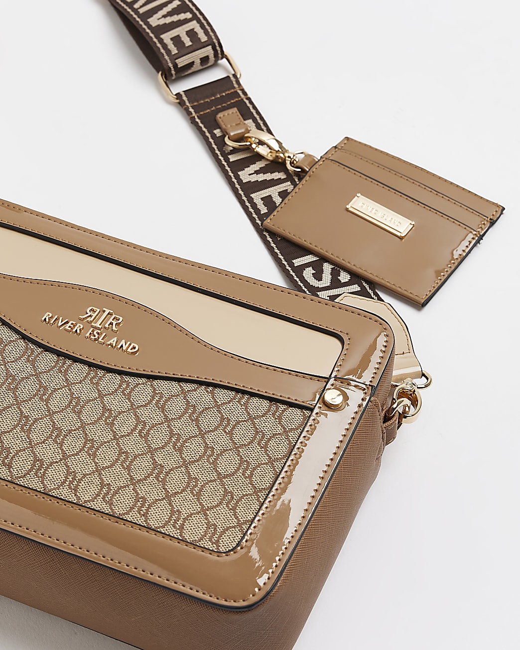 Brown RI monogram cross body bag
