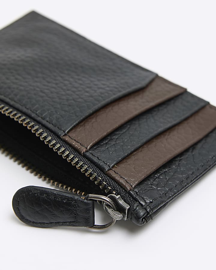 Black leather zip pocket cardholder