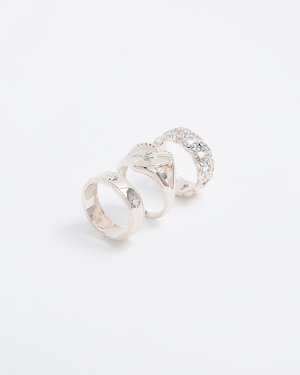 Rose gold heart detail ring multipack