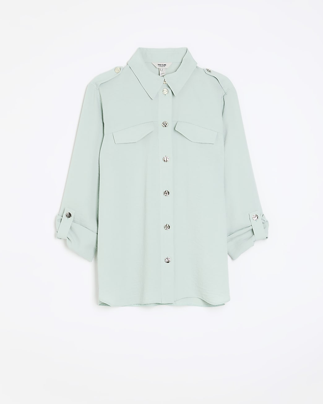 Green crepe utility pocket shirt