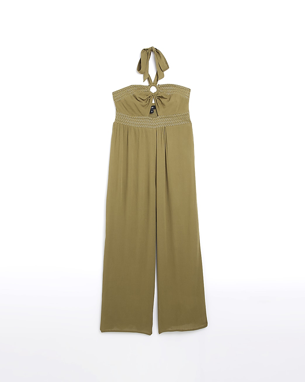 Khaki bandeau halter neck jumpsuit