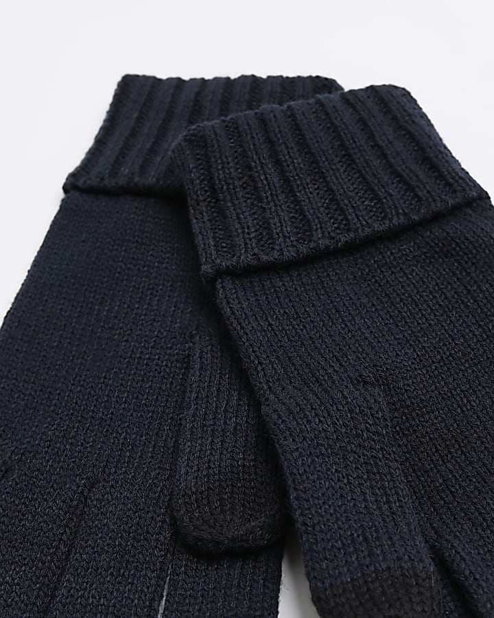 Navy knitted gloves