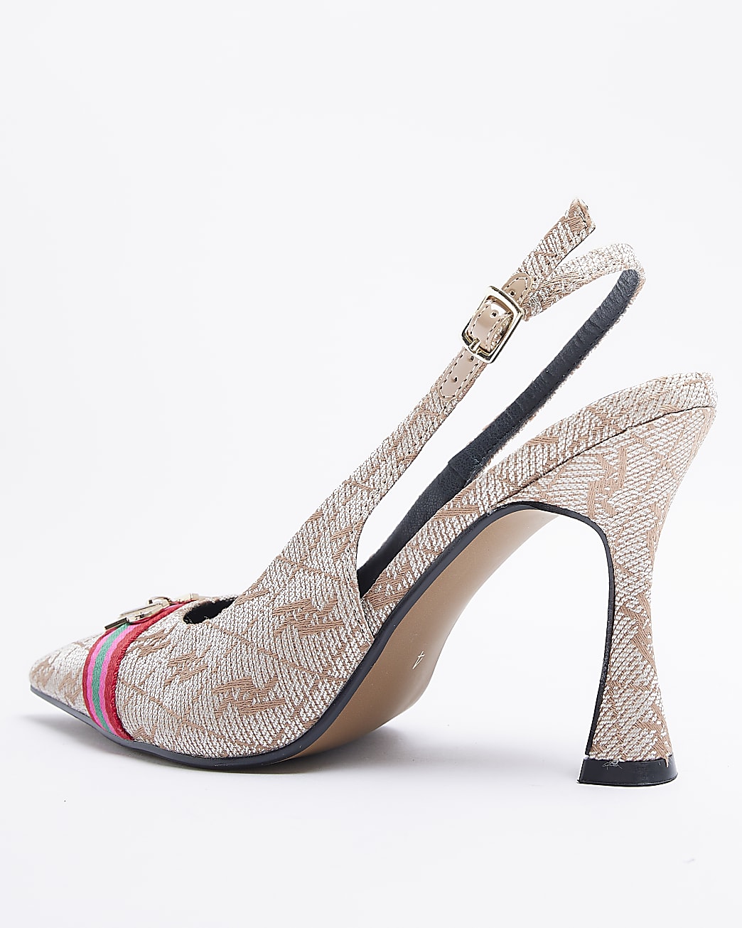 Brown RI monogram jacquard heeled court shoes