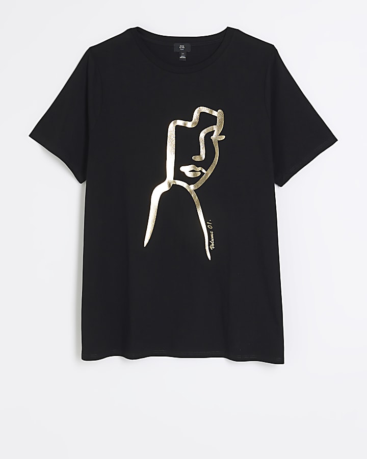 Plus black foil print t-shirt