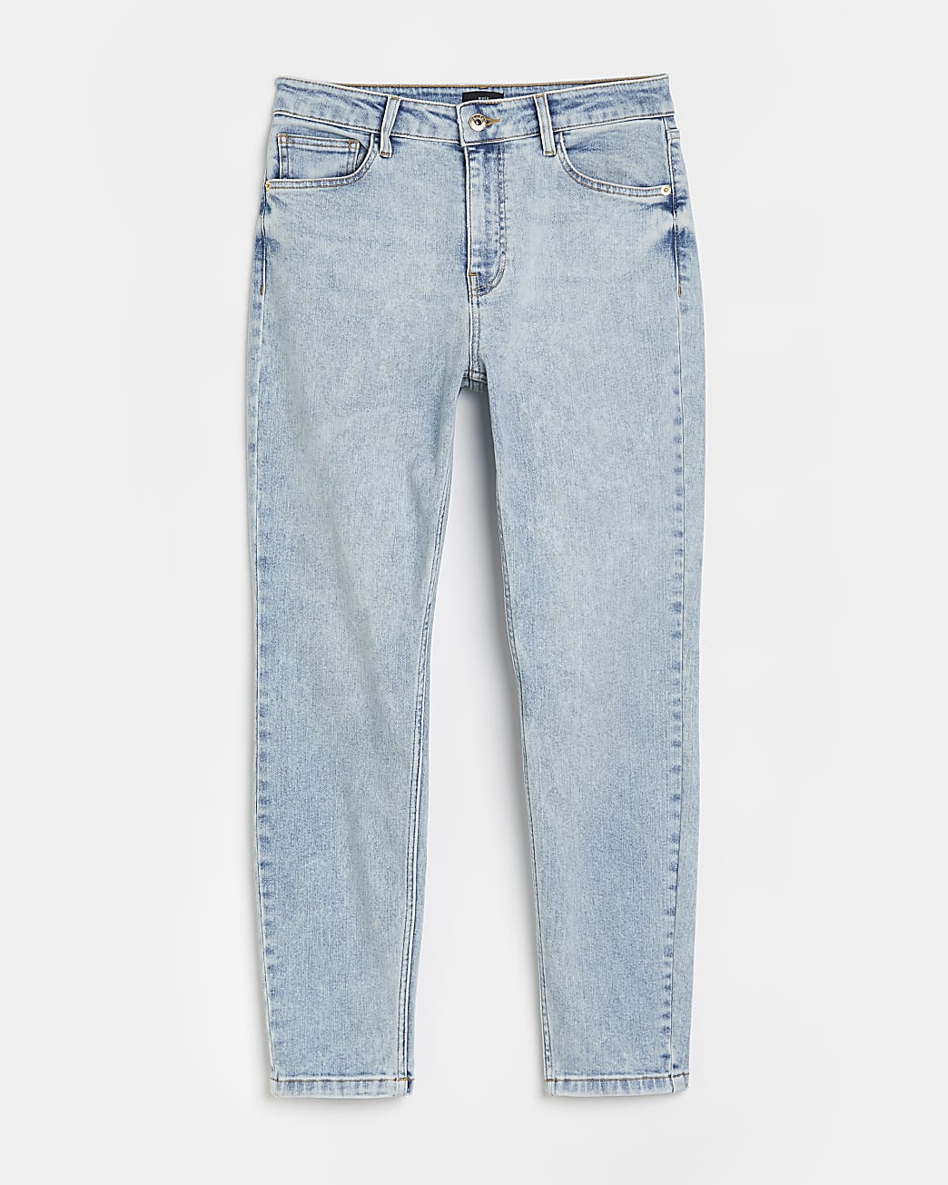 Blue mid rise stretch slim fit mom jeans