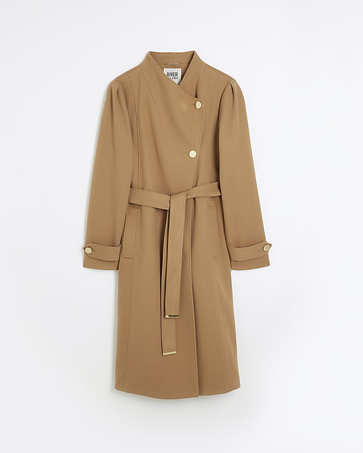Brown belted wrap coat