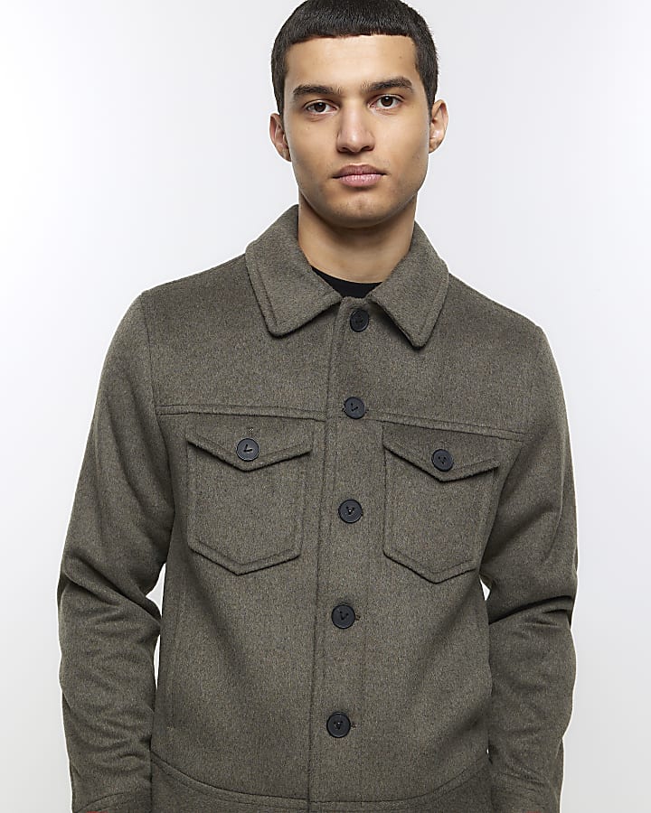 Grey regular fit wool blend western jacket