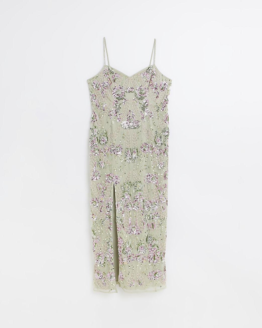 Plus green sequin floral bodycon maxi dress