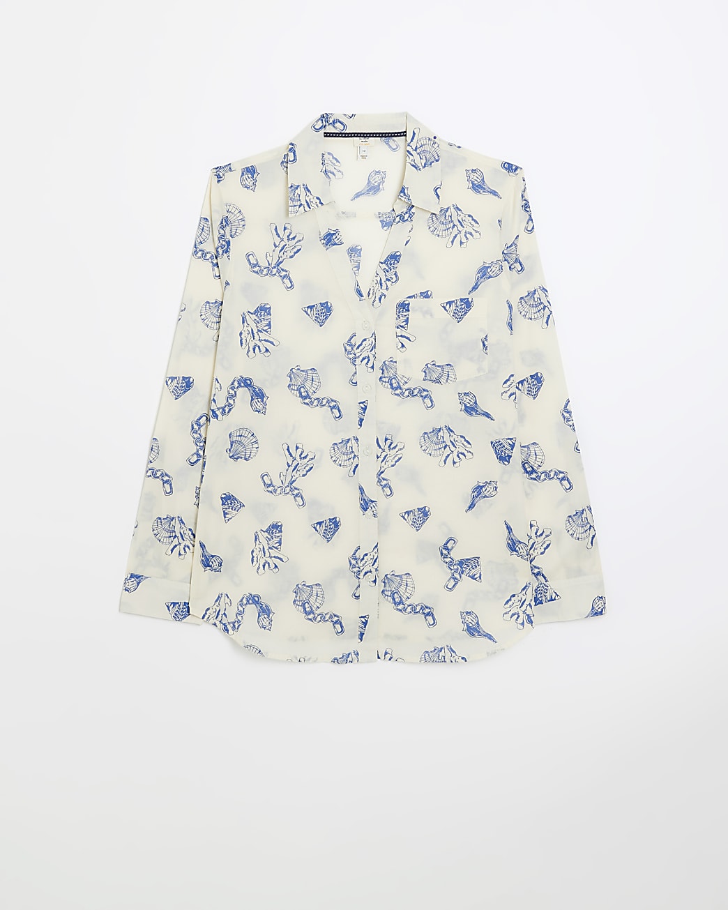 White shell print long sleeve shirt