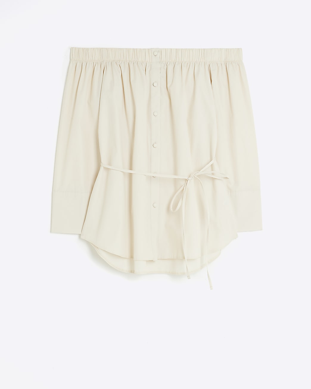 Beige tie waist bardot blouse