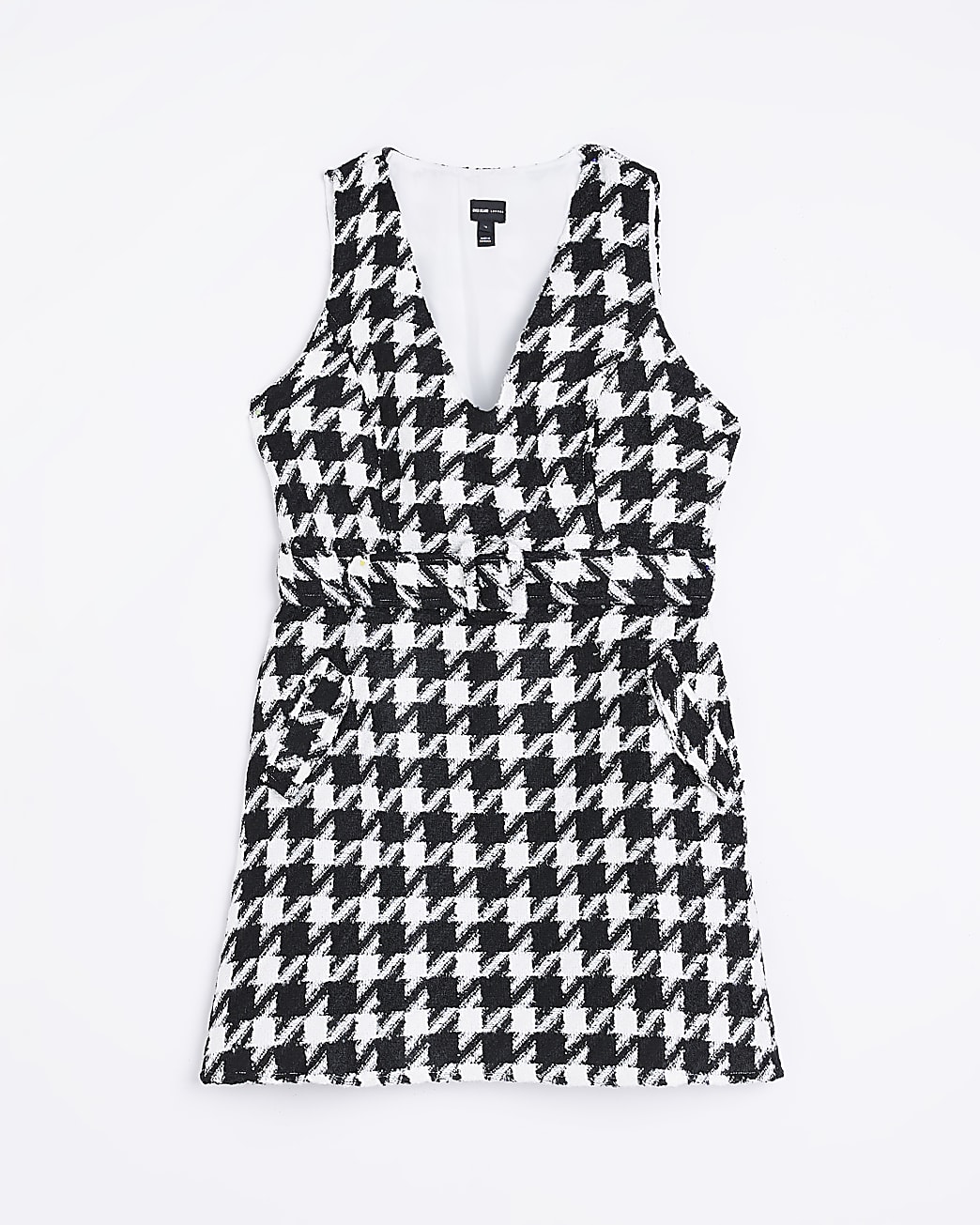 Petite black dogtooth pinafore mini dress