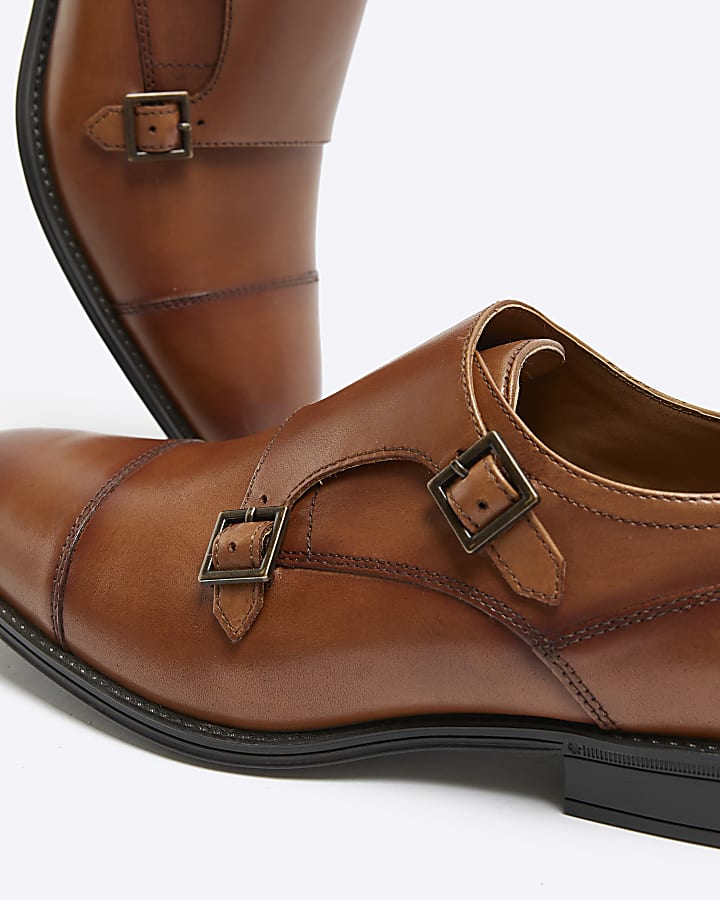 Brown leather monk shoes