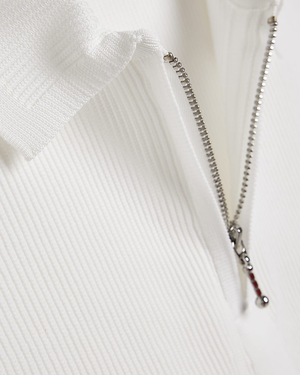 White Slim fit knitted half zip Polo shirt