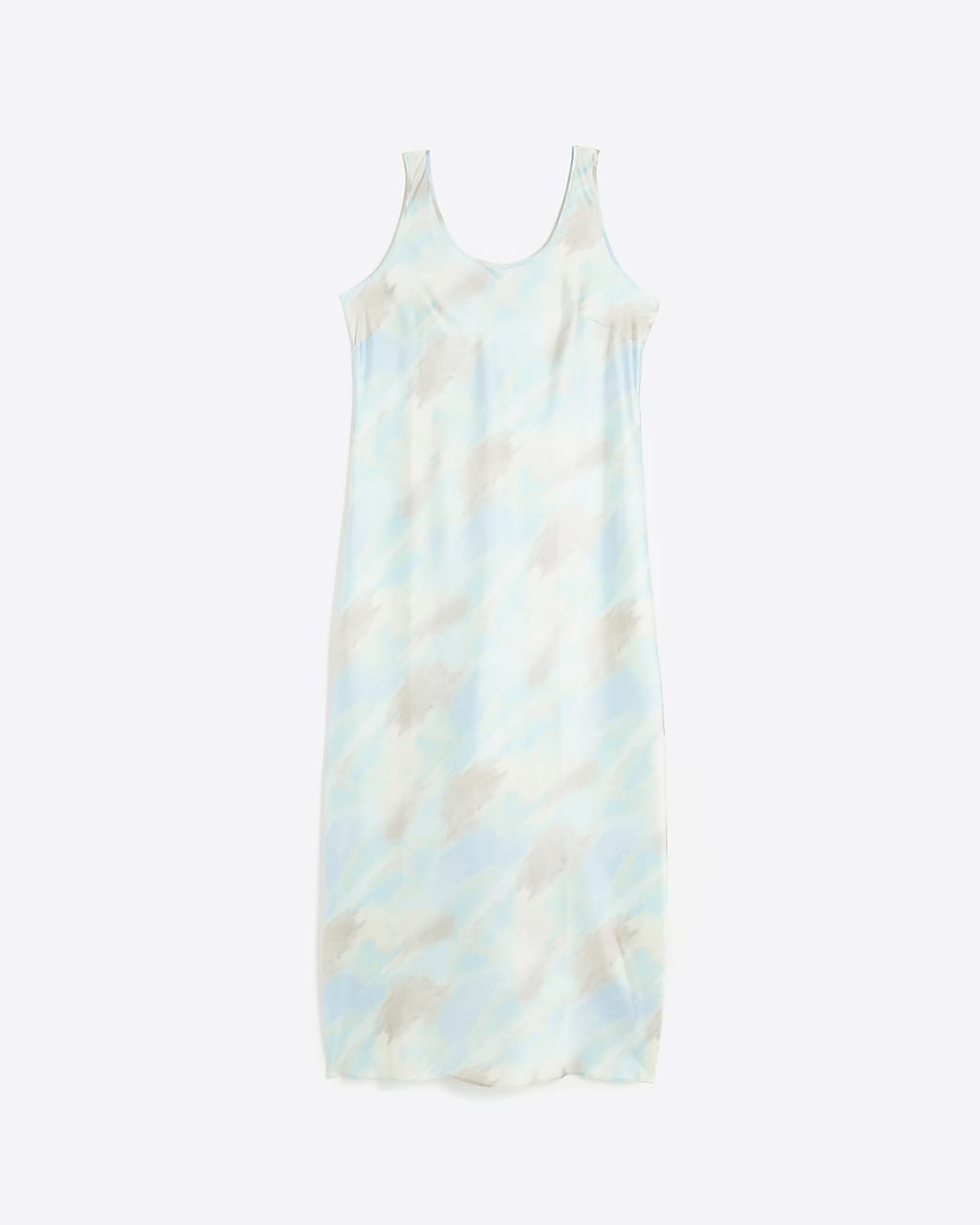 Blue satin watercolour slip maxi dress