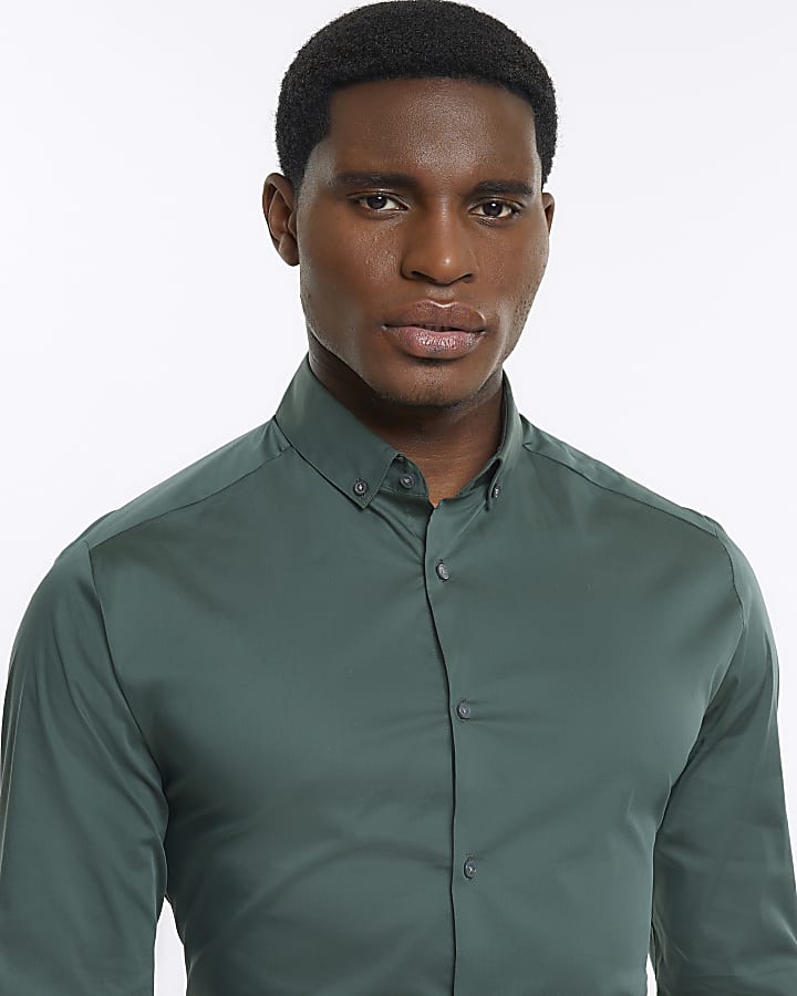 Khaki muscle fit smart shirt