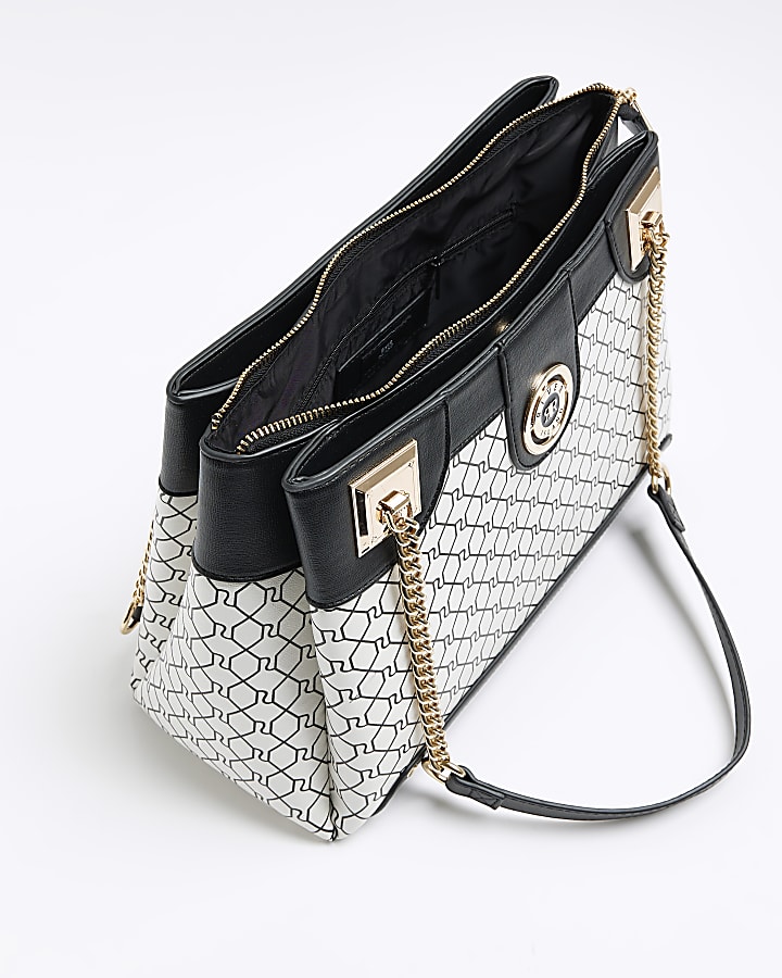 White monogram Chain Handle Tote