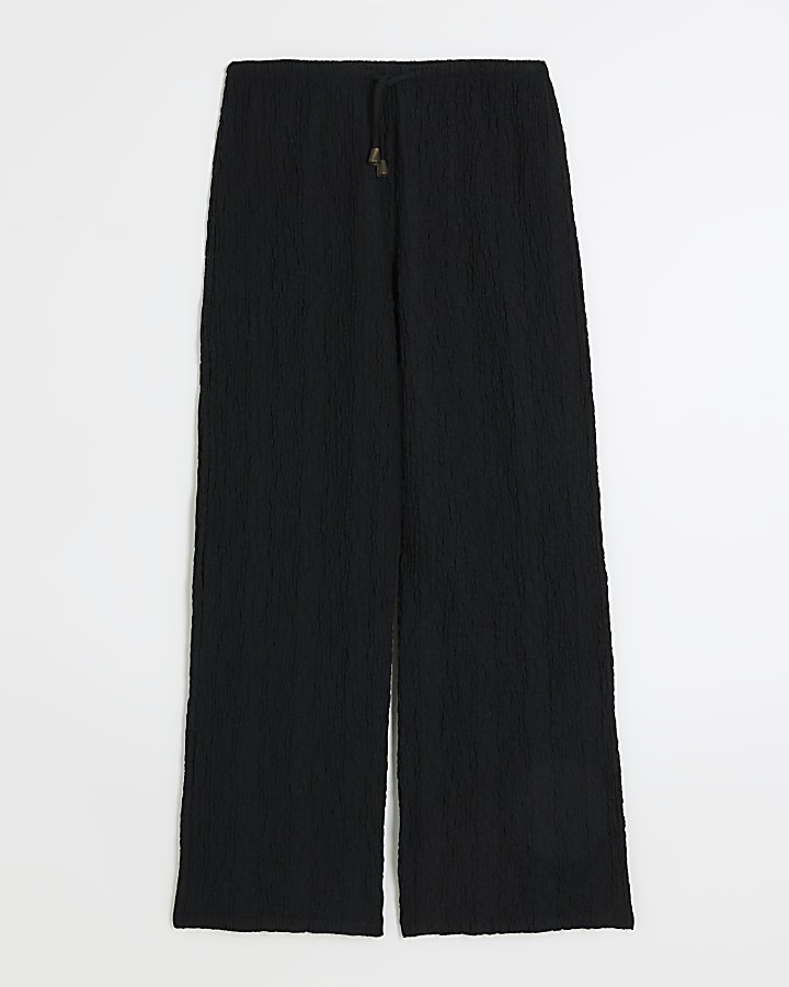 Black textured wide leg trousers