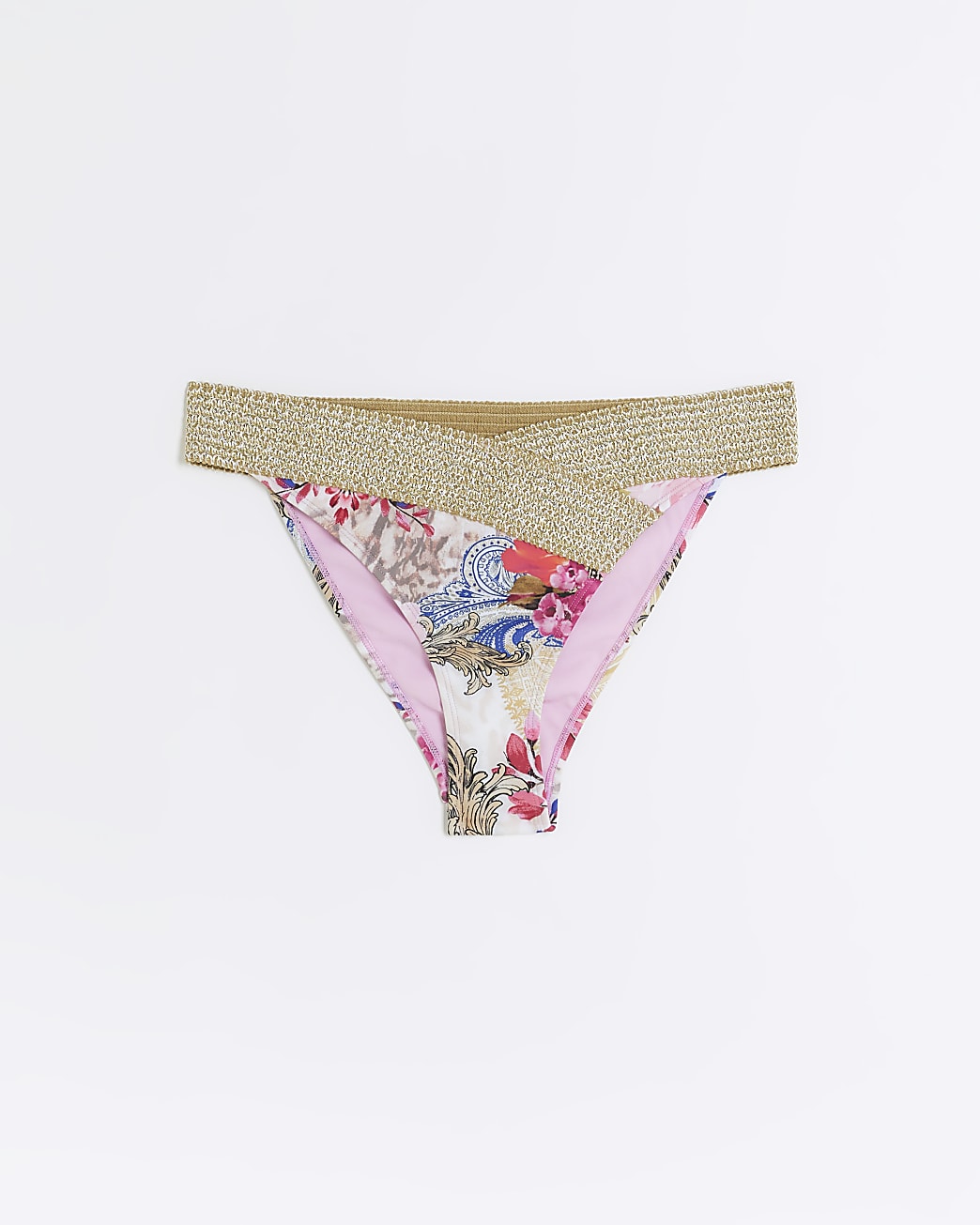 Pink floral low rise wrap bikini bottoms