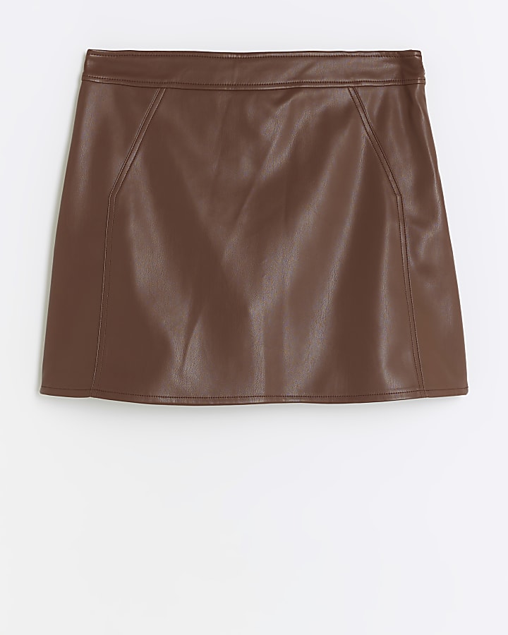 Brown faux leather mini skirt
