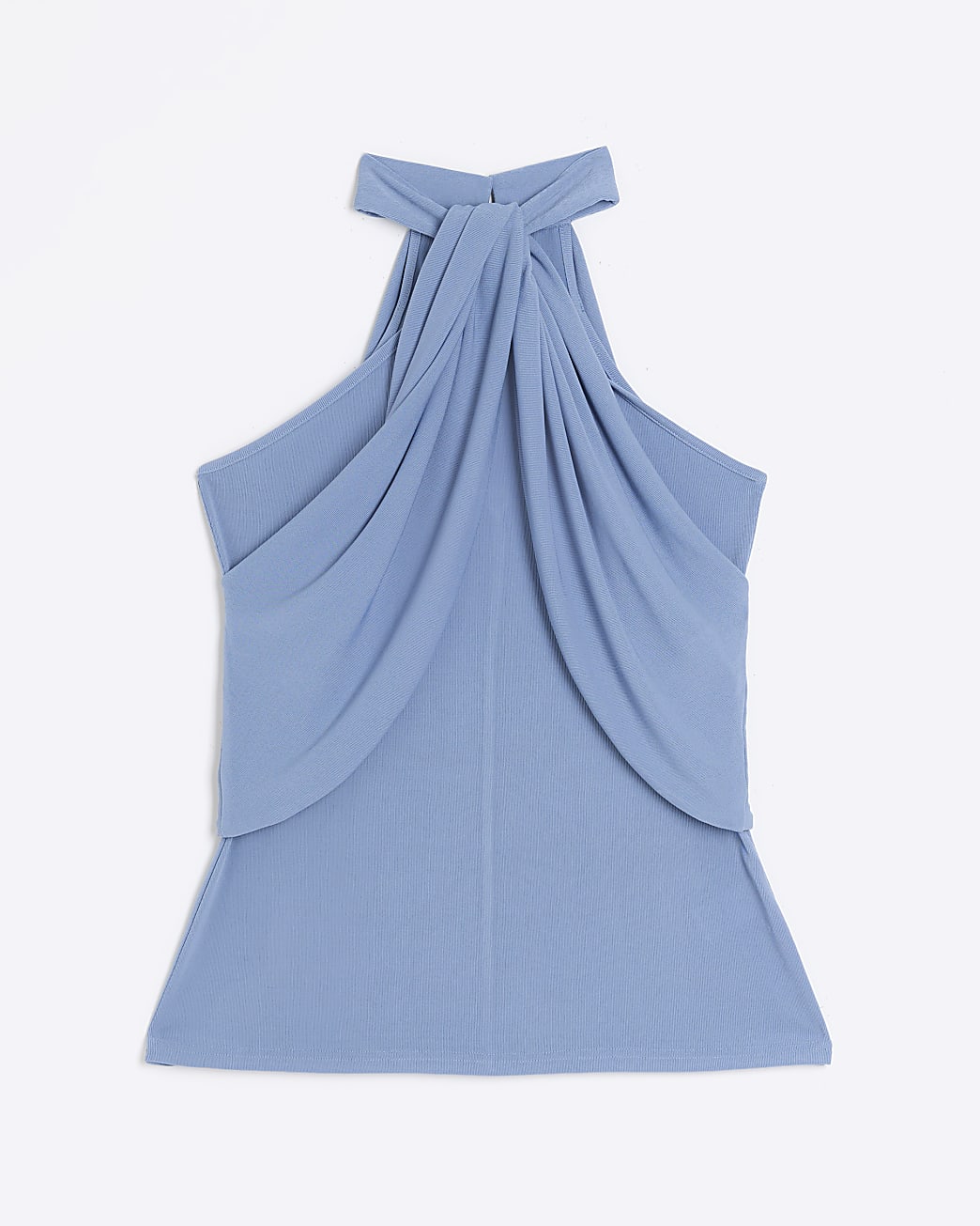 Blue drape halter neck top