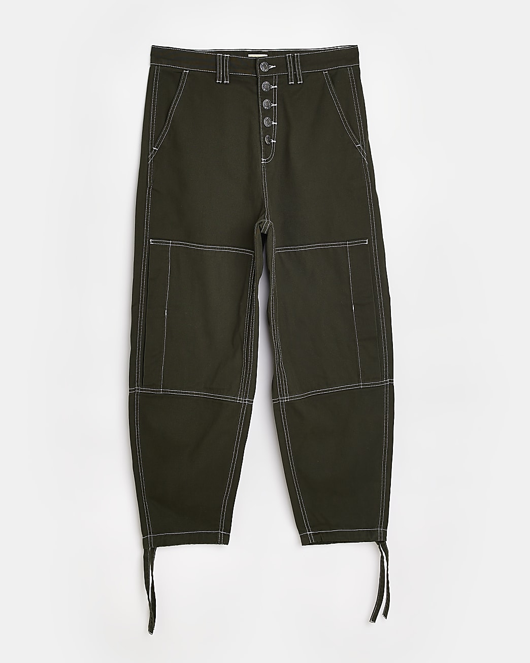 Khaki utility straight leg trousers
