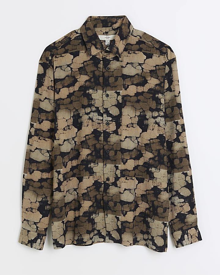 Brown regular fit textured pebble shirt