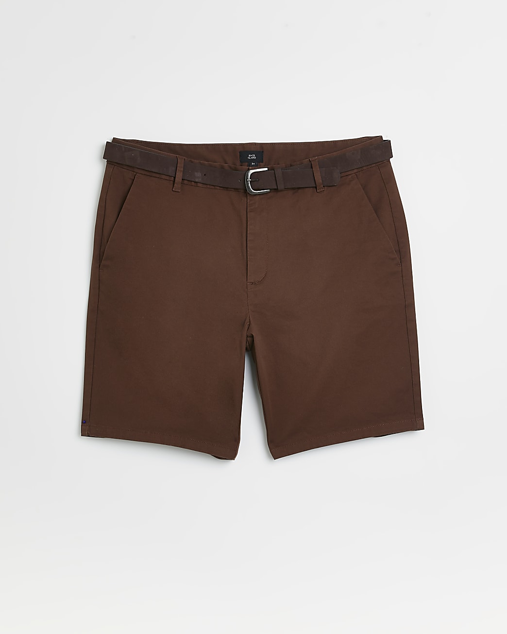 Brown Slim fit belted chino shorts