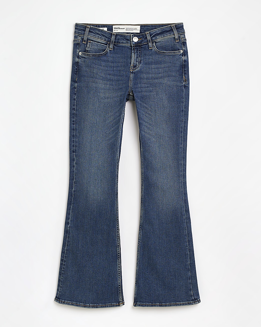 Blue low rise flared jeans